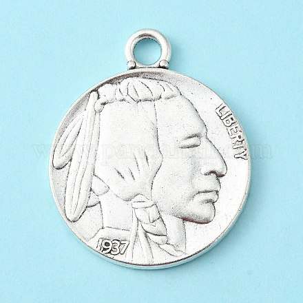 Tibetan Style Alloy Coin Pendants TIBEP-GC001-AS-RS-1
