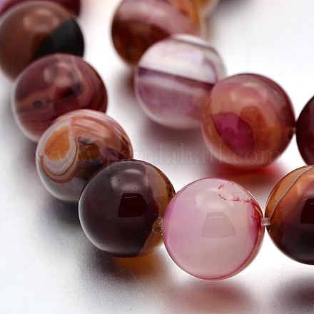 Brins de perles rondes en agate naturelle à bandes G-E235-13-1