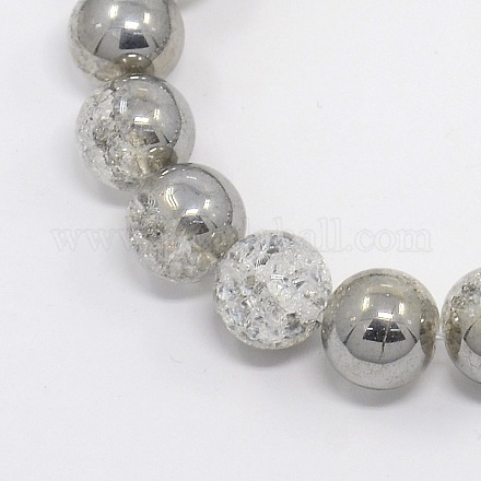 Round Half Electroplate Crackle Quartz Beads Strands G-P060-6mm-04-1
