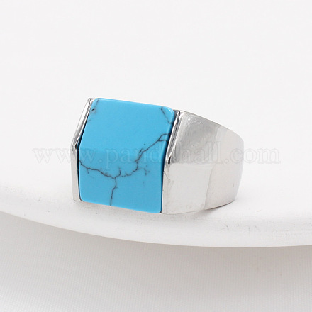 Прямоугольное кольцо на палец с синтетической бирюзой FIND-PW0021-08B-P-1