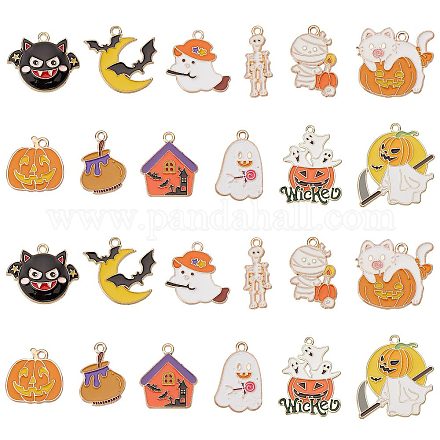 Sunnyclue 24 pièces 12 style halloween thème alliage pendentifs en émail ENAM-SC0003-30-1