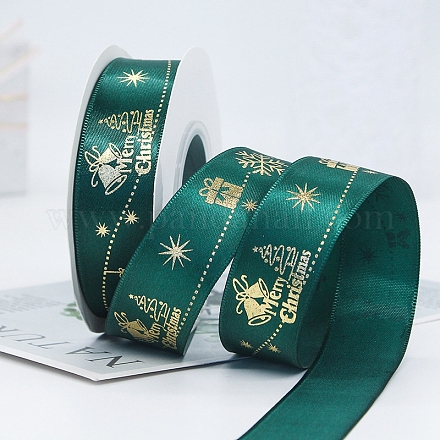 22M Flat Christmas Gift Box Printed Polyester Satin Ribbons XMAS-PW0001-183L-1