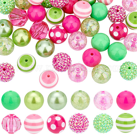 PH PandaHall 50pcs Chunk Beads 20mm Bubblegum Beads 12 Styles Acrylic Beads Large Striped Pearl Beads Loose Beads for Wedding Garland Breast Cancer Mother Jewelry Bracelet Pen Bag Chain Making TACR-PH0001-50-1