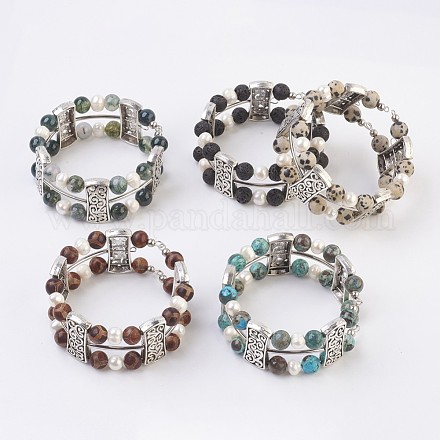 Natural Gemstone Wrap Bracelets BJEW-JB03647-1