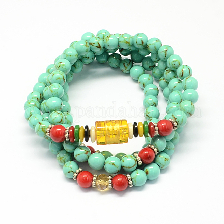 4-boucle enveloppement bouddha méditation jade jaune bracelets de perles BJEW-R039-07-1