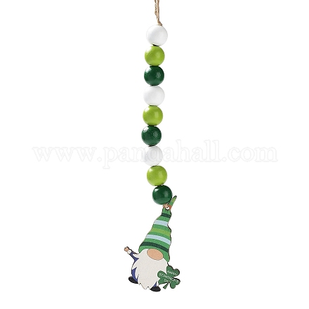 Saint Patrick's Day Wood Gnome Pendant Decoration HJEW-G023-01B-1