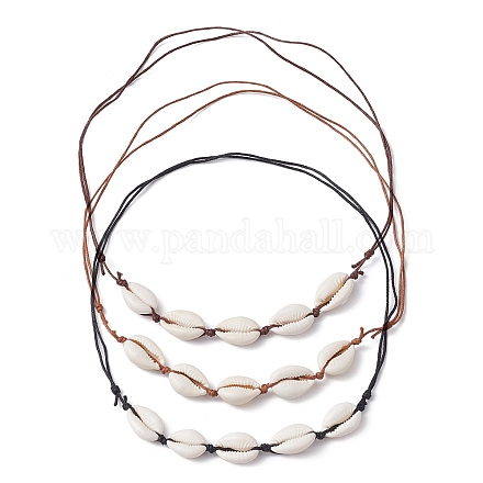 3 Stück 3-farbige natürliche Kaurimuschel-Perlenhalsketten für Frauen NJEW-JN04589-1