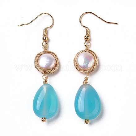 Pearl Beads Dangle Earrings EJEW-L218-13-1