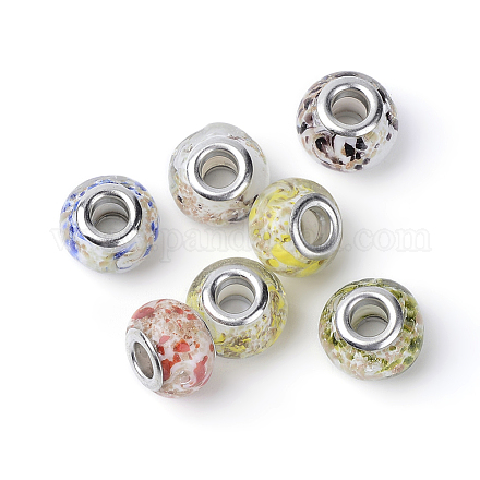 Mixed Color Handmade Rondelle Lampwork Gold Sand Large Hole European Beads X-PDL018J-1