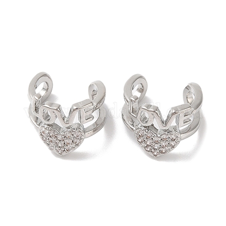 Женские серьги-каффы Heart & Word Love из латуни с микропаве и фианитами EJEW-P281-05P-1