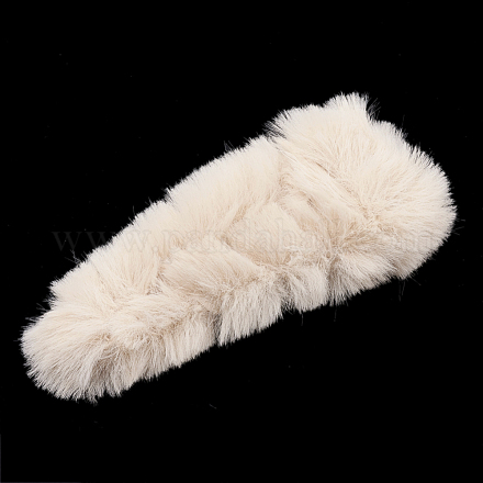 鉄のスナップヘアクリップ  擬似ウサギの髪で  プラチナ  アンティークホワイト  84x23mm OHAR-N005-02D-1