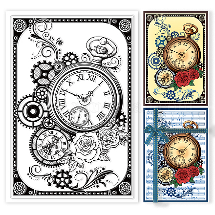 GLOBLELAND Retro Clock Frame Background Clear Stamps Vintage Steampunk Clock Border Silicone Clear Stamp Seals for Cards Making DIY Scrapbooking Photo Journal Album Decoration DIY-WH0167-56-1022-1
