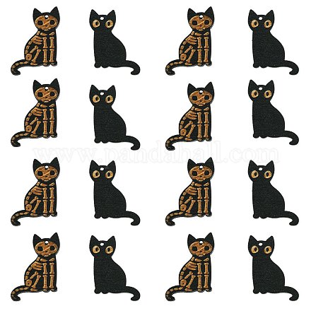 20 個 2 スタイルのハロウィーン彫刻木製ペンダント  猫のチャーム  ブラック  30.5x23.5x2mm  穴：1.6mm  10個/スタイル WOOD-CJ0001-73-1