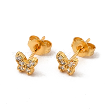 Rack Plating Brass Micro Pave Cubic Zirconia Stud Earrings EJEW-P221-47G-1
