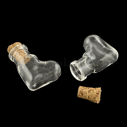 ビーズコンテナのブートガラス瓶  コルク栓付き  ウィッシングボトル  透明  20x11x25mm  穴：6mm  ボトルネック：直径9.5mm  ボトル容量：2ml（0.06液量オンス）。 X-AJEW-R045-10-1