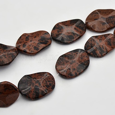 Wave Oval Natural Mahogany Obsidian Beads Strands G-N0153-04-1