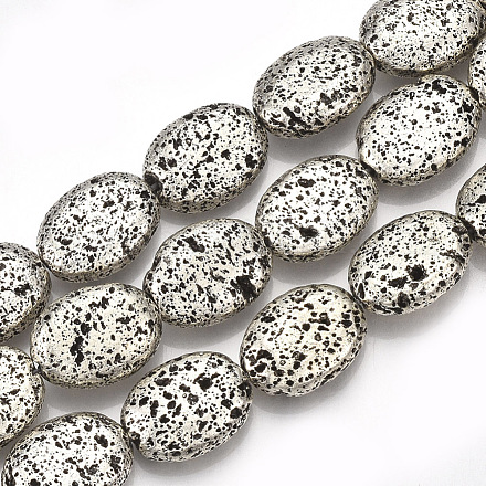 Brins de perles de pierre de lave naturelle galvanisées G-S249-01-12x16-1