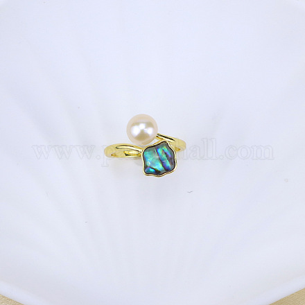 Натуральный пресноводный жемчуг с кольцами-манжетами из натуральных ракушек WGACE42-11-1