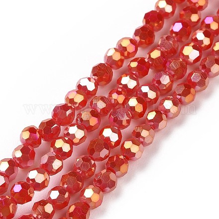Faceted(32 Facets) Round Full Plated Electroplate Glass Beads Strands EGLA-J130-FP01-1