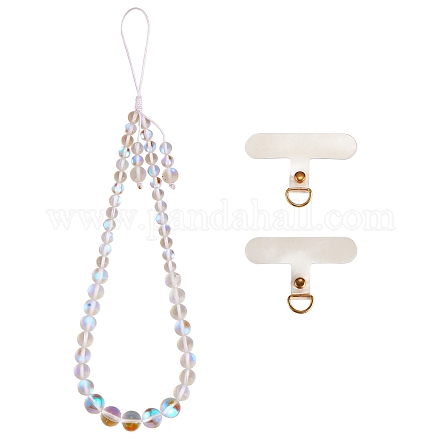 Round Synthetic Moonstone Beaded Mobile Straps HJEW-SW00042-01-1