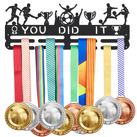 Superdantサッカーメダルハンガーディスプレイあなたはそれをしましたメダルディスプレイラックメダル用ウォールマウントリボンディスプレイホルダーラックハンガー装飾鉄フックサッカー選手キッズギフト ODIS-WH0021-703-1
