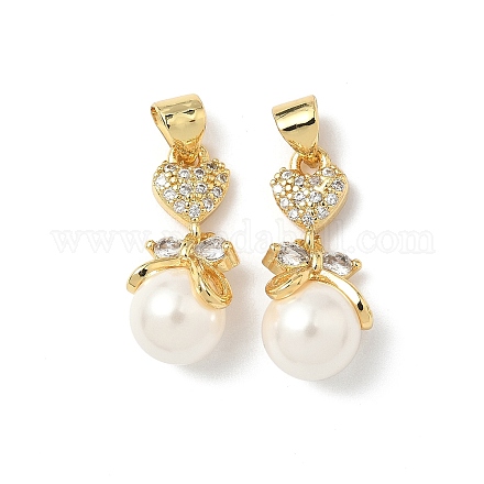 Латунные подвески с микропаве из кубического циркония и искусственного жемчуга ABS KK-Q068-14G-1