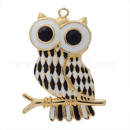 Halloween Owl Golden Plated Alloy Enamel Rhinestone Big Pendants ENAM-J212-03G-1