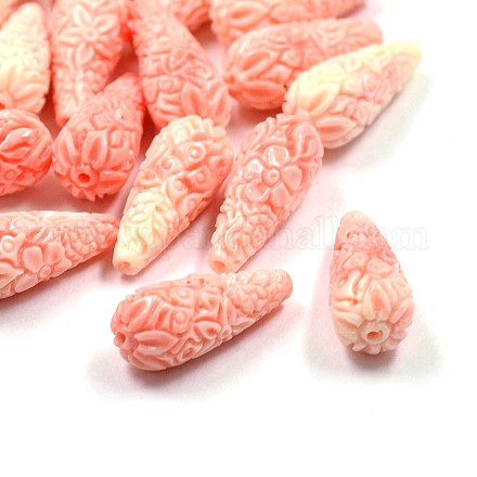Perline di corallo sintetico tinto a goccia con fiori bramati CORA-P001-12-40mm-1