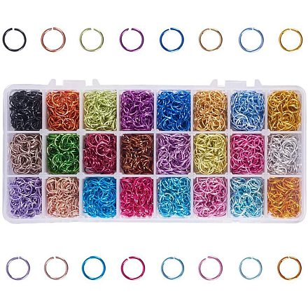 Pandahall 1 caja (aproximadamente 2400 piezas) 24 anillos de salto abiertos de alambre de aluminio de 10 mm de color para accesorios de fabricación de joyas ALUM-PH0003-03-10mm-1