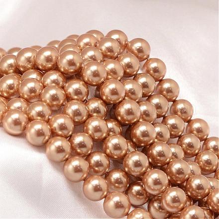 Redondo shell hebras de abalorios de perlas BSHE-L011-8mm-A010-1