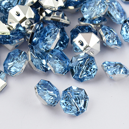 2-Hoyo botones de octágono de acrílico Diamante de imitación de Taiwán BUTT-F016-10mm-11-1