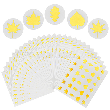 OLYCRAFT 1200pcs/40 Sheets Leaf Envelope Seal Stickers 1 Inch Gold Round Envelope Seal Stickers Maple Wutong Leaf Self-Adhesive Seal Stickers Poplar Claw Leaf Label Stickers for Gift Decorations DIY-WH0349-137F-1