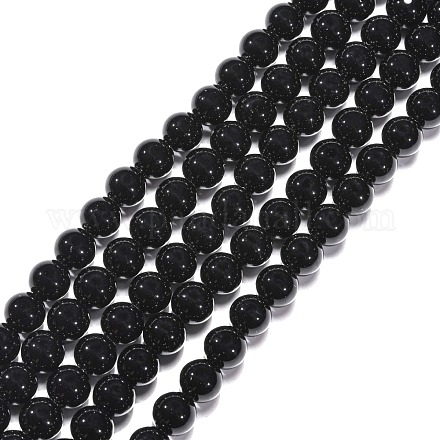 Chapelets de perles en pierre noire synthétique GSR10mmC044-1
