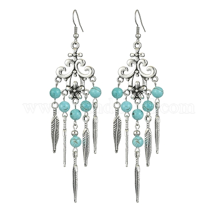 Kronleuchter-Ohrringe aus synthetischen türkisfarbenen Perlen EJEW-JE05371-02-1
