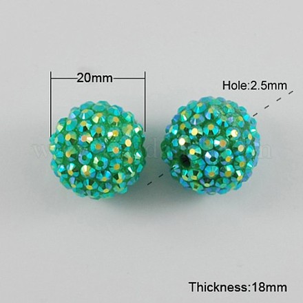 De color ab gruesos abalorios de la bola bubblegum resinrhinestone redondas X-RESI-S256-20mm-SAB13-1