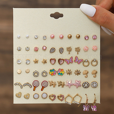 30 пара комплектов серег-гвоздиков из сплава и пластика с имитацией жемчуга и стразами WGF62EF-06-1