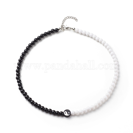 Collar de cuentas redondas de acrílico yin yang de arcilla polimérica para mujer NJEW-JN03925-1
