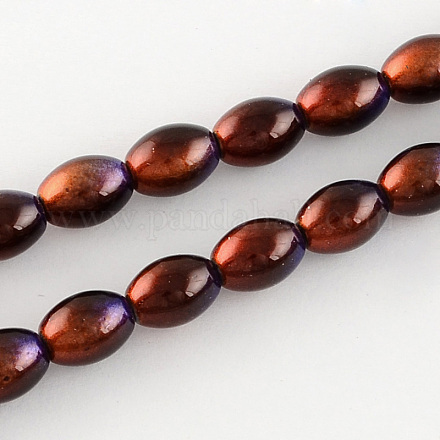 Spray Painted Rice Glass Beads Strands DGLA-S041-11x8mm-21-1
