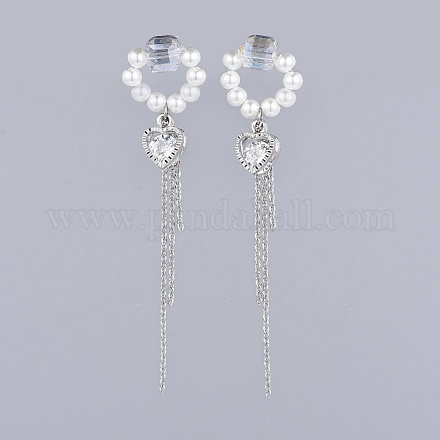 Dyed Glass Pearl Tassel Dangle Earrings EJEW-JE03466-02-1