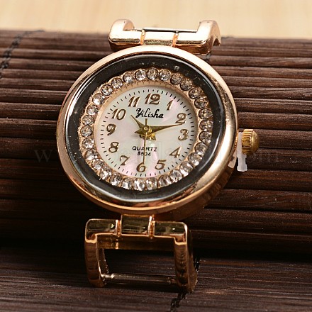 黄金のトーンフラットラウンド合金ラインストーンクォーツ時計の顔時計ヘッド  ステンレス製バック  ゴールドカラー  40.5x27.5x8mm X-WACH-F009-03-1
