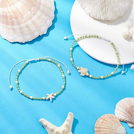 2шт. регулируемые плетеные браслеты из стеклянных бус BJEW-JB11664-1