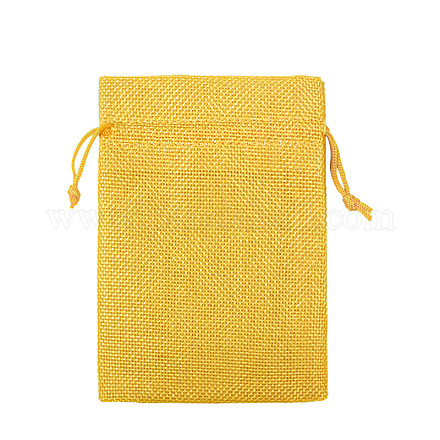 リネン巾着袋  長方形  ゴールデンロッド  14x10cm CON-PW0001-072B-1