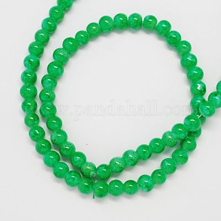 Lime Green Yellow Color Spray Painted Glass Beads Strands X-DGLA-R004-4mm-8-1