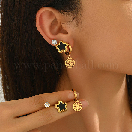 3 пара серег из нержавеющей стали с цветком и плоскими круглыми серьгами WL2091-1