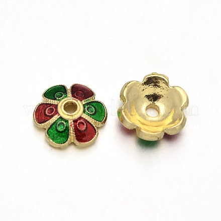 6-Petal Colorful Flower Brass Enamel Bead Caps KK-N0078-01-1