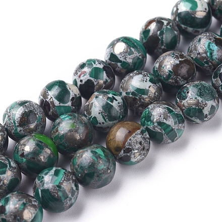 Synthetic Silver Line and Malachite Beads Strands G-D0006-C11-8mm-1