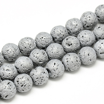 Brins de perles de pierre de lave naturelle galvanisées X-G-T058-03I-4MM-1