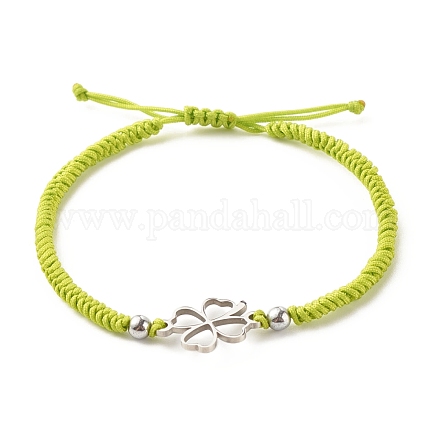 304 bracelet en perles tressées trèfle en acier inoxydable BJEW-JB07846-1