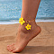Spray Painted Alloy OT Flower Charm Anklets, Golden, Yellow, 10-5/8 inch(270mm)