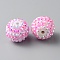 Resin Rhinestone Beads, Round with Stripe Pattern, for DIY Jewelry Making, Beadable Pens and Crafts, Fuchsia, 20x17.5mm, Hole: 2.7mm